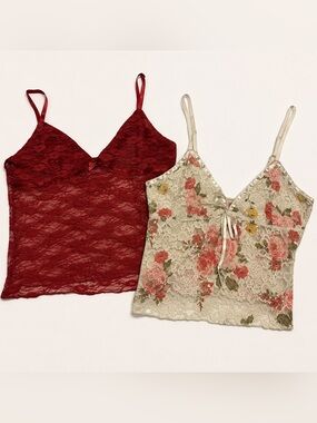 Edikted Lace Cami Tank Bundle 2PC Red & Floral Y2K Coquette Size M Indie Sleeze